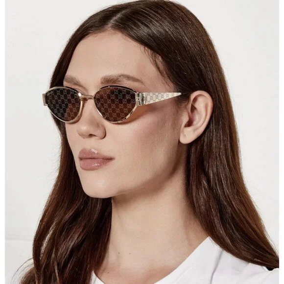 NEW GUCCI SUNGLASSES GOLD WOMEN CAT EYE EYEWEAR GUCCI GG1853S 003 - Picture 4 of 14